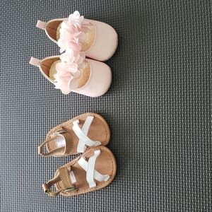 2 pairs of infant shoes: Carter's sandals, Old Navy pink ballet slippers, NEW